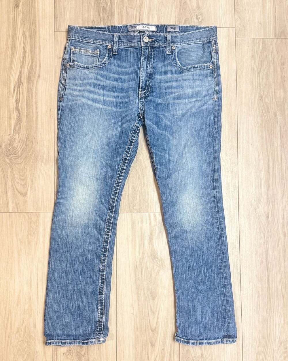 BKE Denim Jake Straight Leg Jeans Men 38R Blue Faded Distressed